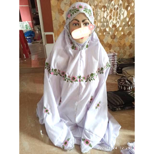 Mukena rukuh El Hana bordir icik dan juki model lajuran terusan asli kudus.