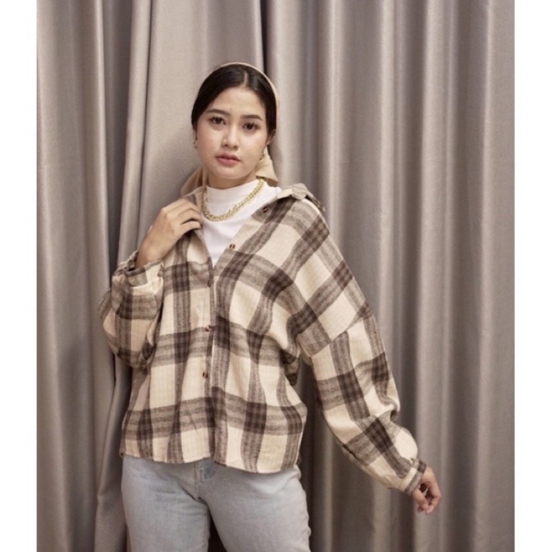 Kimberly Flanel Shirt / Kemeja Flanel / Kemeja Flanel Oversize-Nude Ld 130