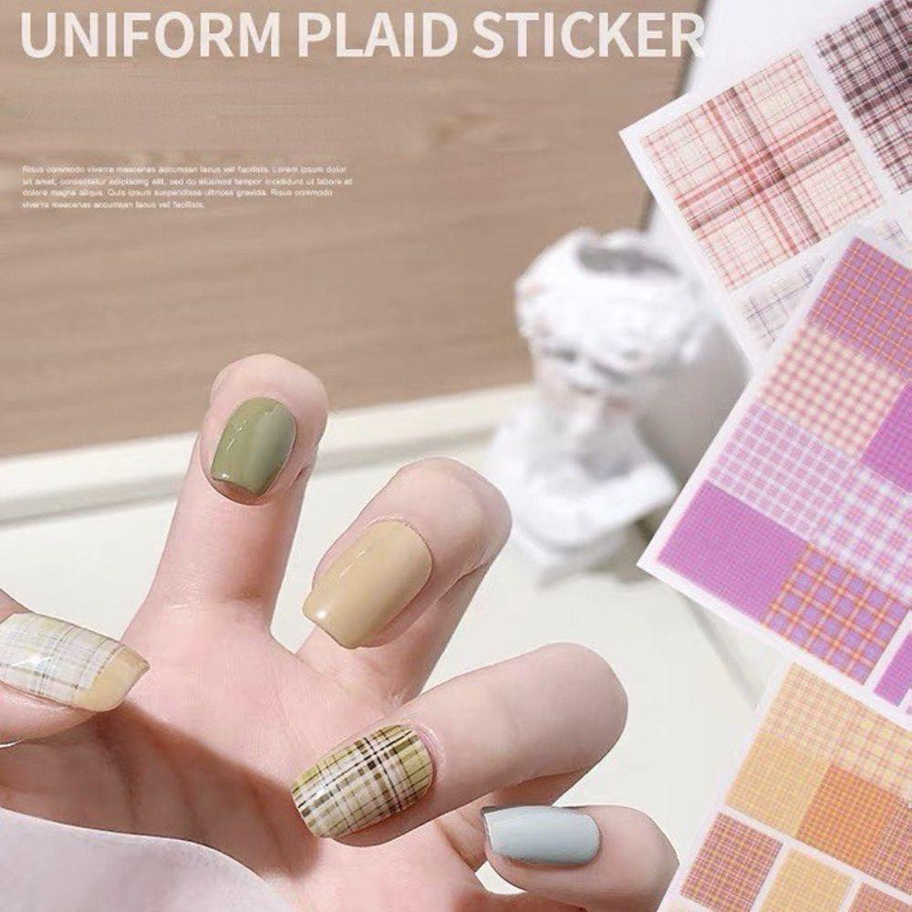 AUGUSTINA Agustina Seragam Kotak-Kotak Stiker Kuku Tahan Air High-end Kuku Kecantikan Gaya Jepang Salon Kuku Nail Art Watermarks