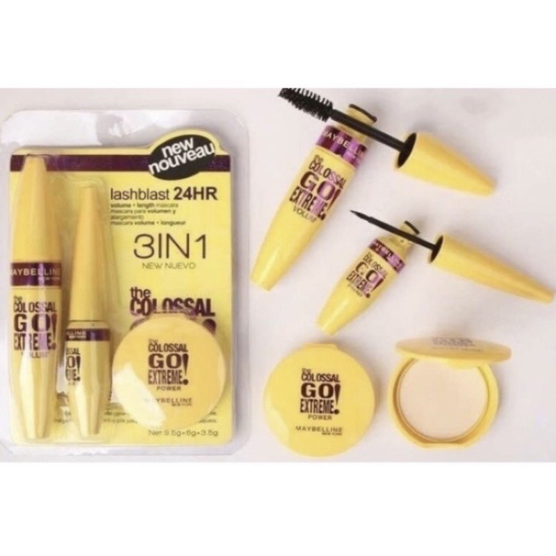 SET MAYBELLINE 3in1 MASKARA, EYELINER, FOUNDATION