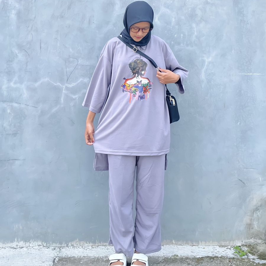 one set viral / setelan kekinian / setelan kaos oversize termurah