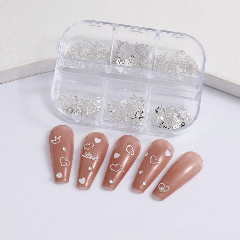 AUGUSTINA Agustina 3D Nail Art Dekorasi Perak INS Nail Tips Nail Flakes Perlengkapan Salon DIY Manicure Aksesoris Nail Sequin