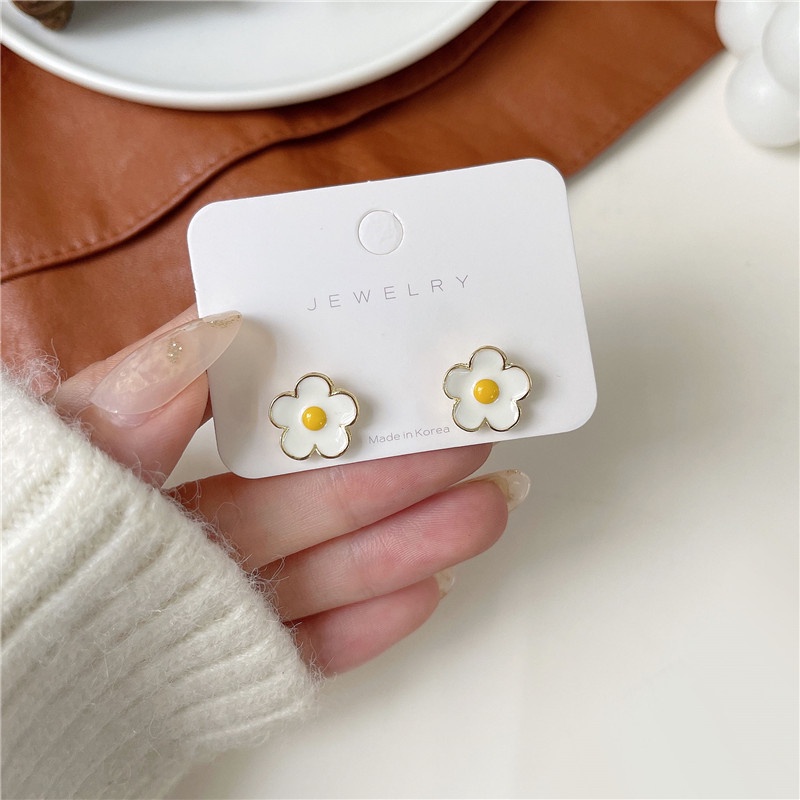 Small Flower Earring Korean Korean Simple Temperament Small Wrinkle Chrysanthemum S925 silver needle Earrings For women