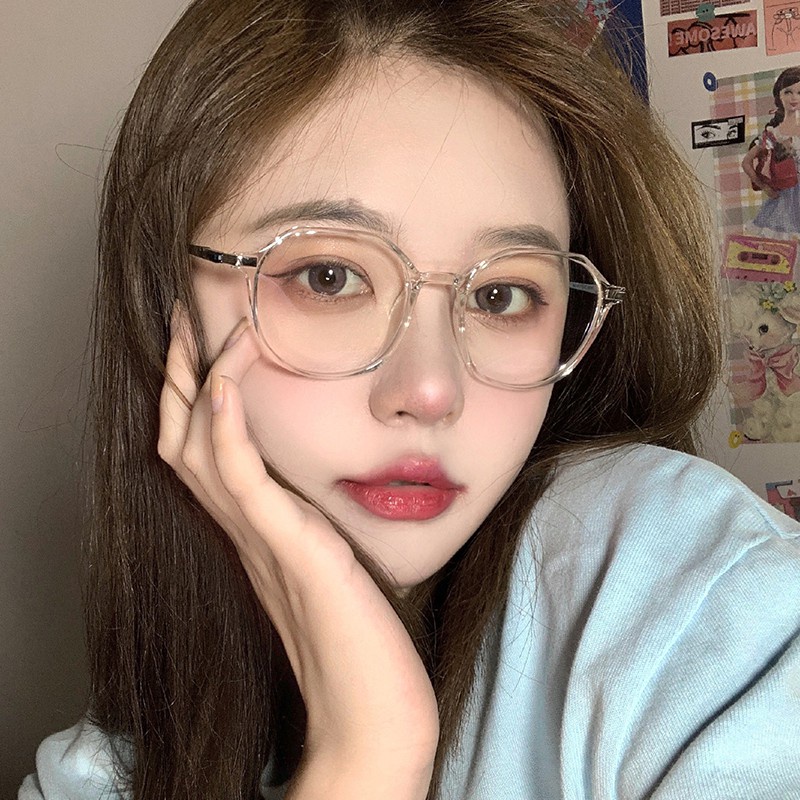 Korean Anti Radiation Eyeglasses For Women Fashion Big Frame Simple Transparent Color