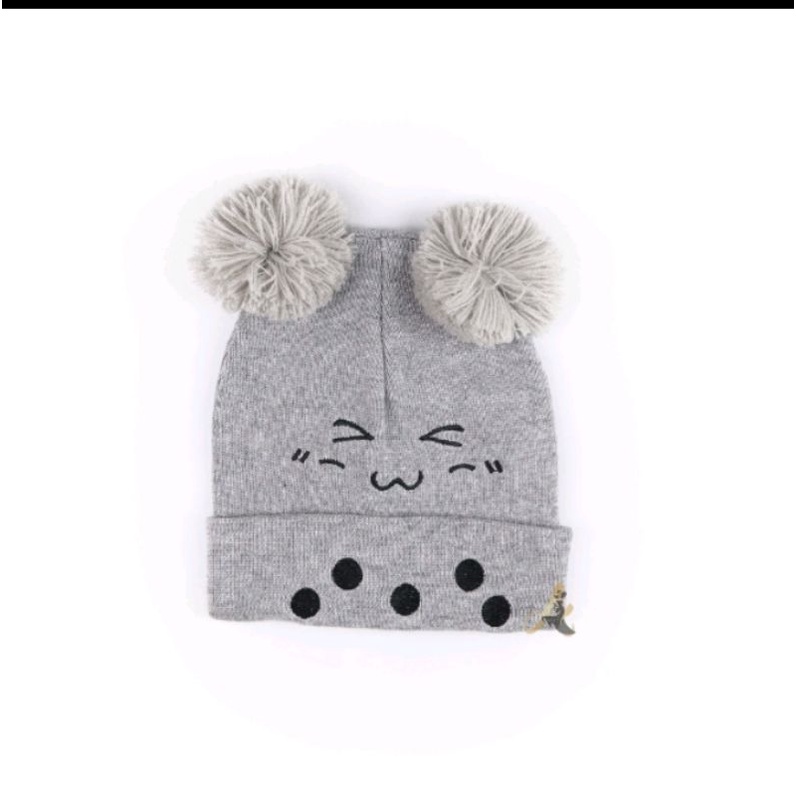 Kupluk Pom Pom Rajut Anak Bayi Bordir Boba/kupluk Baby Bordir Boba