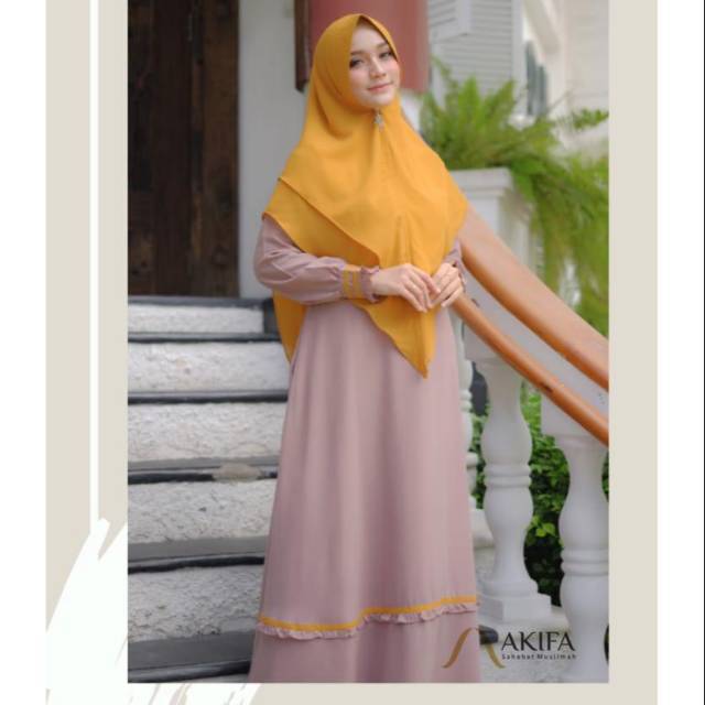 Aruni Gamis Syari Set Khimar Instan Ceruty wollycrepe Premium Original Akifa