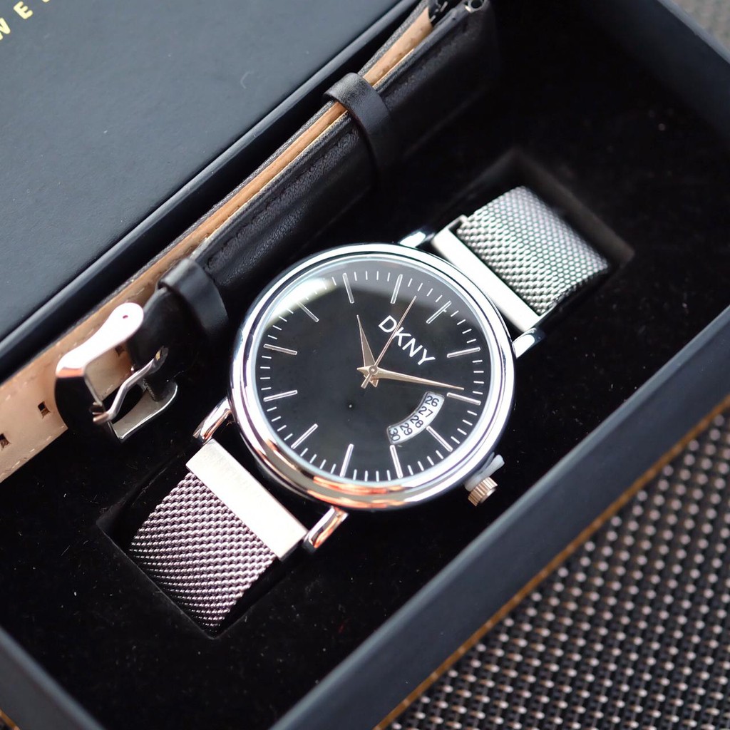 Jam Tangan Pria Wanita Analog DKNY Super Tanggal Tali Rantai Fullset