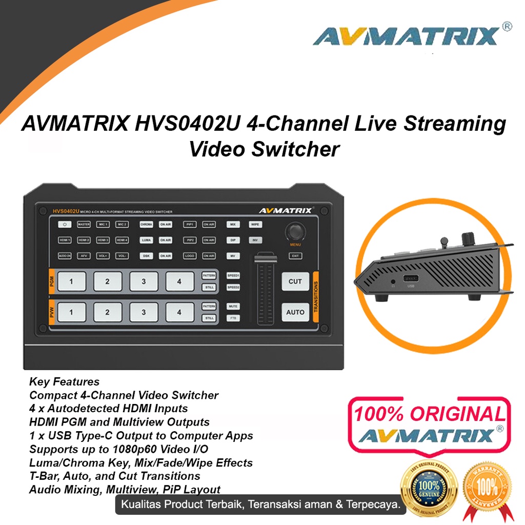 AVMATRIX HVS0402U 4-Channel Live Streaming Video Switcher Original