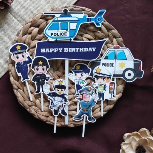 topper toper hiasan tusukan kue cake nasi tumpeng puding ulang tahun happy birthday karakter polisi 
