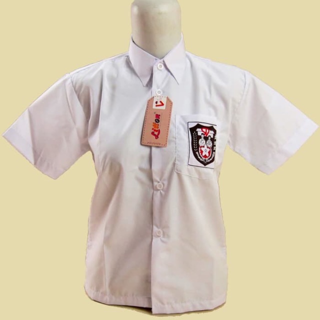 Baju seragam sekolah SD SMP SMA Polos putih lengan pendek badge 1-3L Litton bahan halus / hem putih