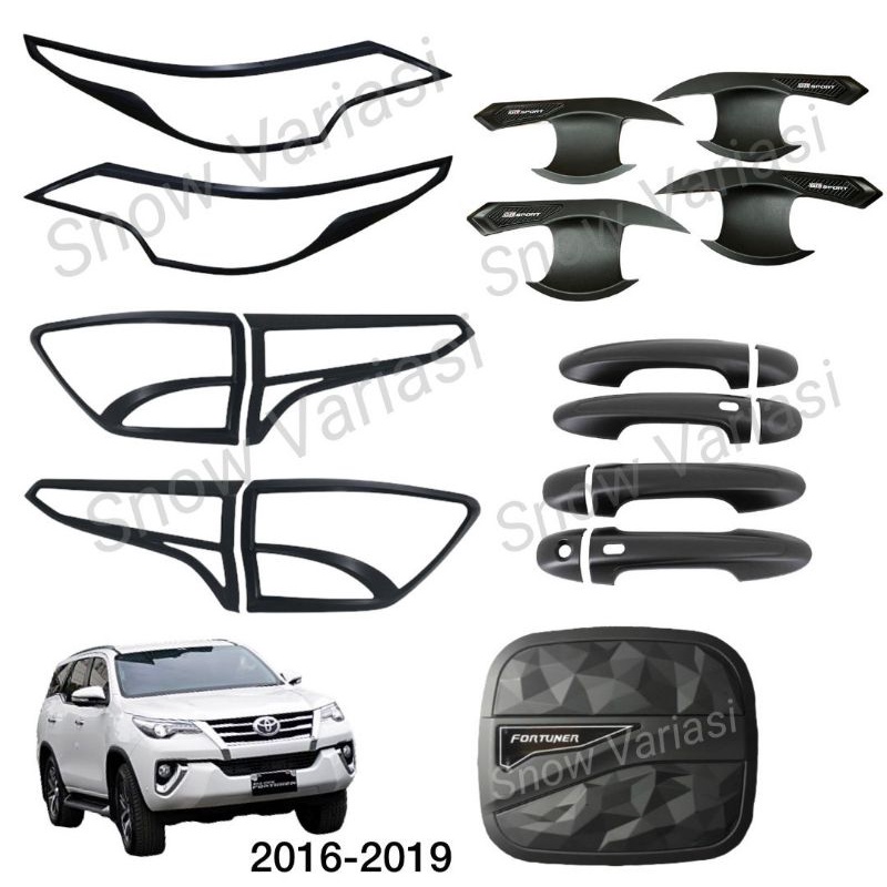 Paket Garnish Depan Belakang Outer Handle Tank Cover All New Fortuner 2016 2021 GR Sport Hitam