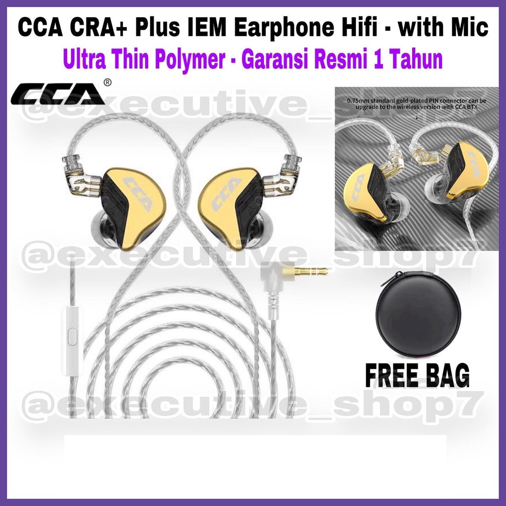 CCA CRA+ Plus IEM Earphone Hifi - with Mic Ultra Thin Polymer • Garansi Resmi 1 Tahun Free Bag - Tergantung Persediaan Stock