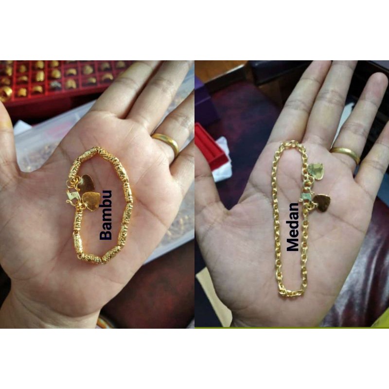 GELANG anak,bayi,balita MOTIF PADI 1 SUKU LAPIS EMAS 24k. pnjng 11-12.5 cm