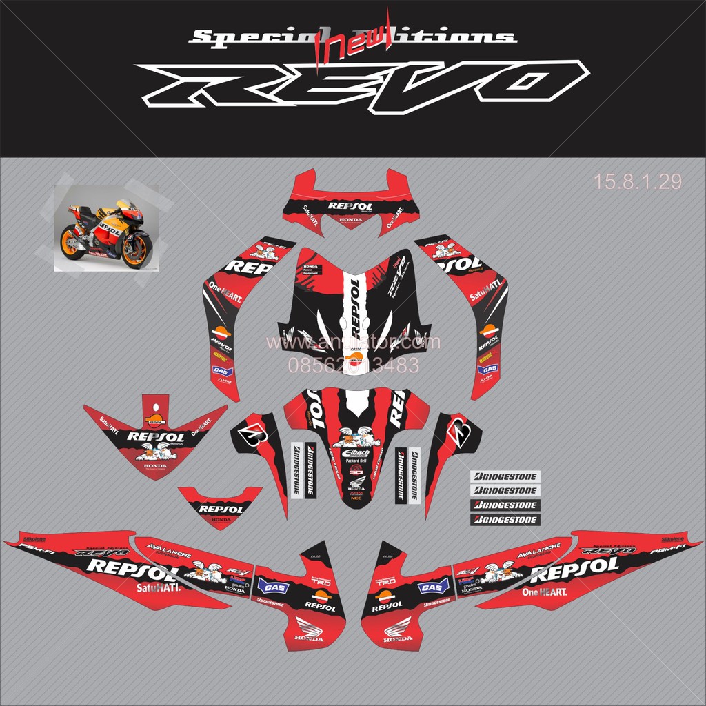 Sticker Striping Motor Stiker Honda Revo 2010 Repsol Merah Spec A