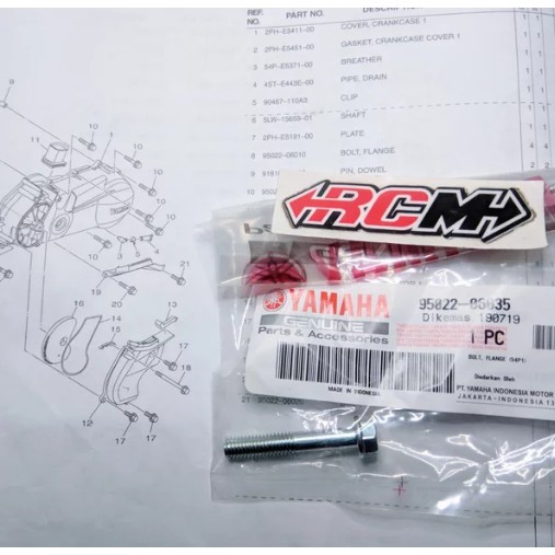 BOLT BAUT DI BAK CVT MIO 125 M3 Z DI KATALOG NO 10 ORI ORIGINAL YAMAHA YGP ASLI 95022-06035