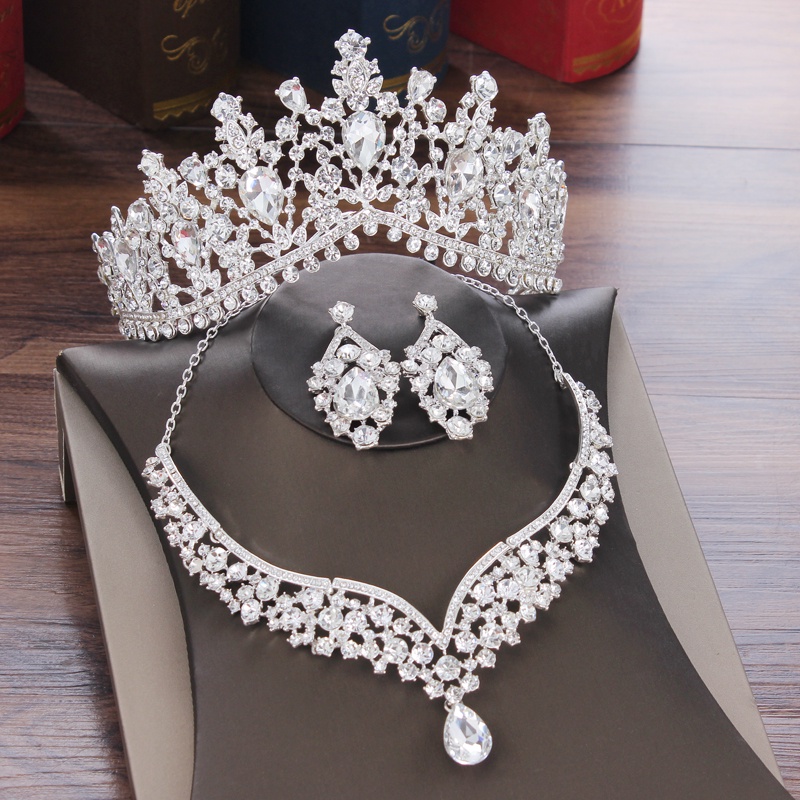 Set Kalung Tiara Mahkota Kristal Wanita Untuk Pernikahan