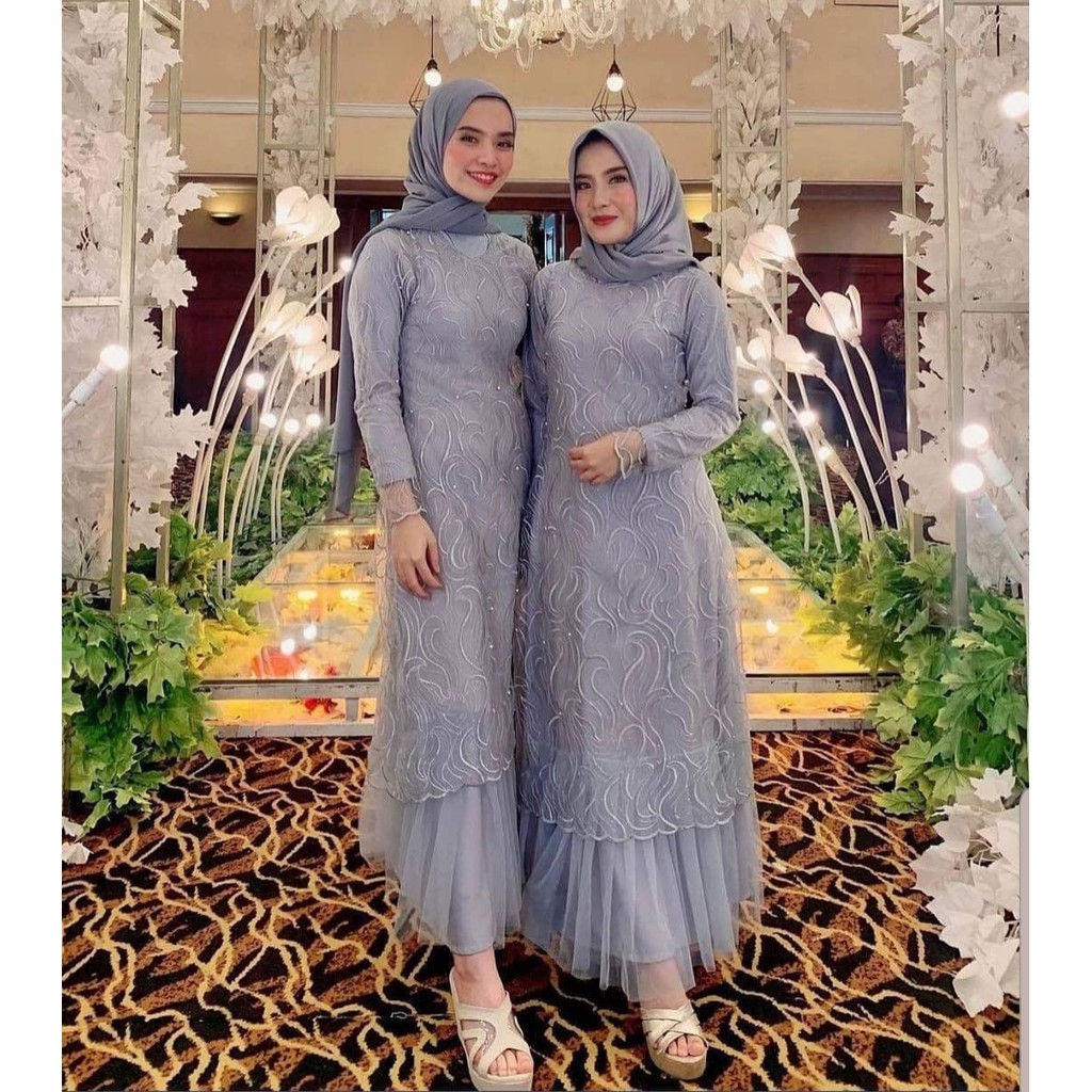 ESHAL WEAR DRESS MUSLIMAH GAMIS PESTA TILE MUTIARA KONDANGAN SERAGAM ALDINE