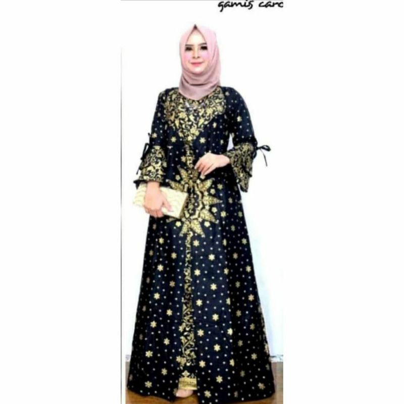 PROMO BATIK COUPLE KELUARGA SARIMBIT sania ruffle batik ori ndoro jowi motif MATAHARI PRADA HITAM-GAMIS DEWASA JAZZY