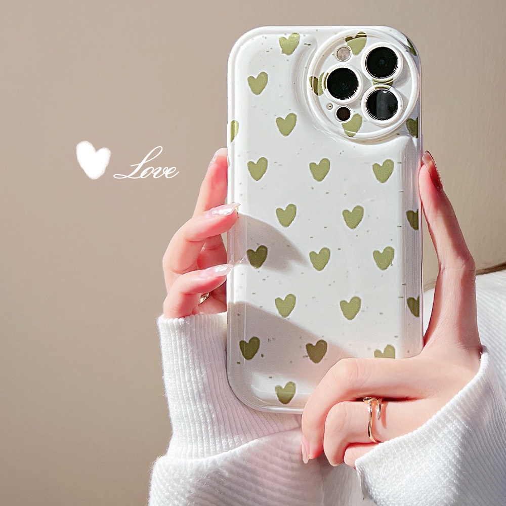 Case Pelindung Motif Hati Hijau Untuk Iphone 13 7 + 8 Plus SE 2020 XS XR 11 12 PRO MAX