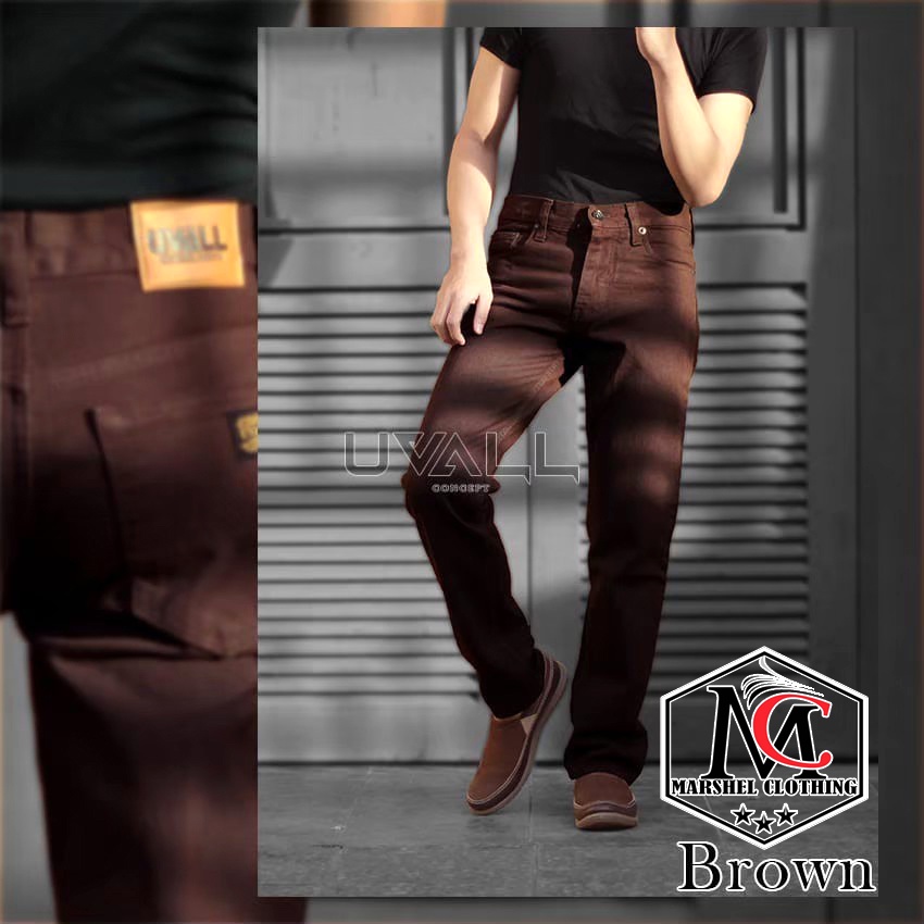 RCL - (HARGA PROMO!!) Celana Jeans Model Standar Regular Uvall Pria - Coklat Cream Biru Navy Hitam (28-38)