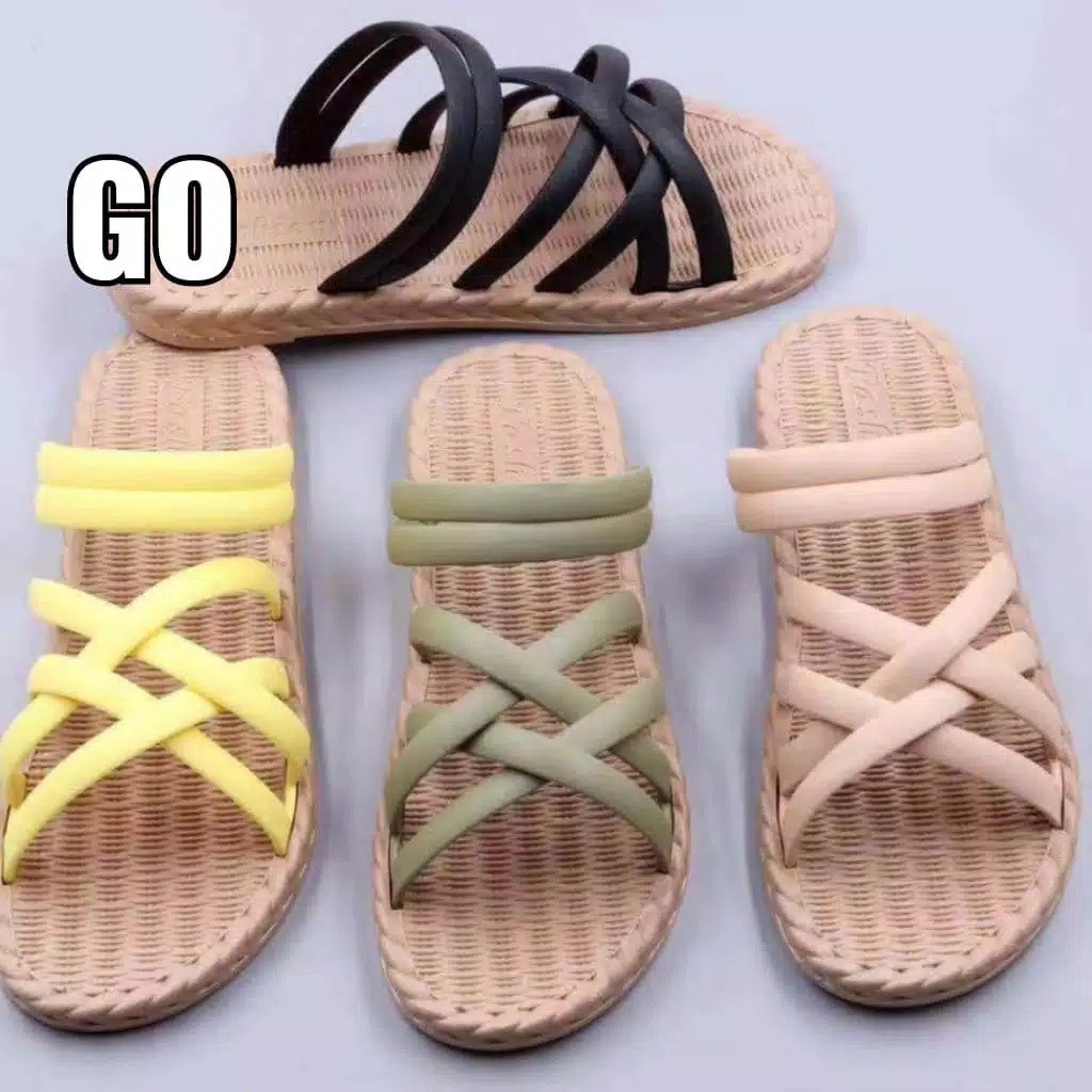 sogo Import TALI KEPANG ROTAN Sepatu Sandal Wanita Teplek Sepatu Sandal Cewek Flat Jelly