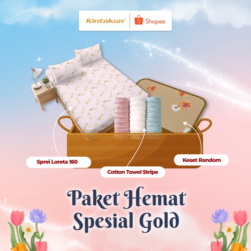 Kintakun Paket Hemat Special Gold Sprei 160 + Handuk Katun + Keset 3in1