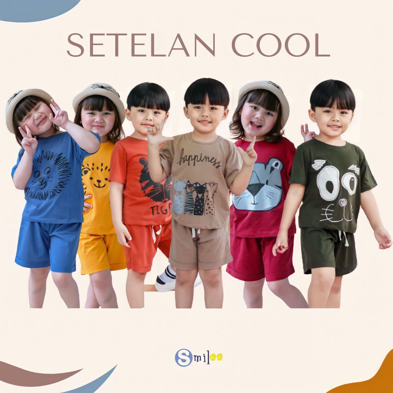 PILIH WARNA Setelan Anak Unisex Smilee COOL Mix motif 1-5 tahun Setelan Anak Kaos Lucu