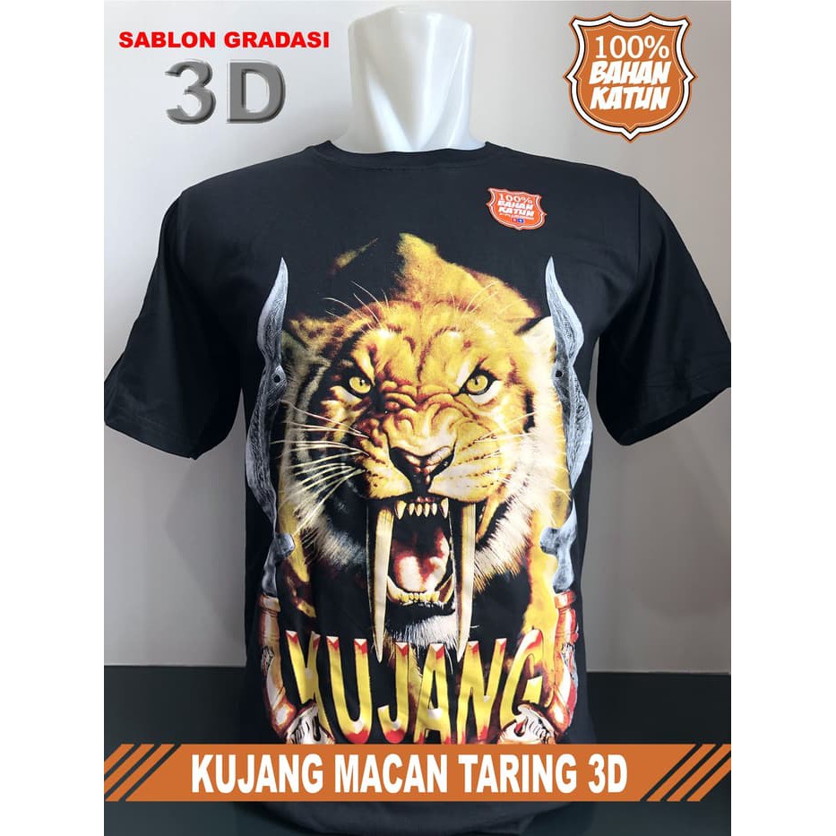 kaos baju distro trendy - KUJANG MACAN TARING 3D - Hitam, L