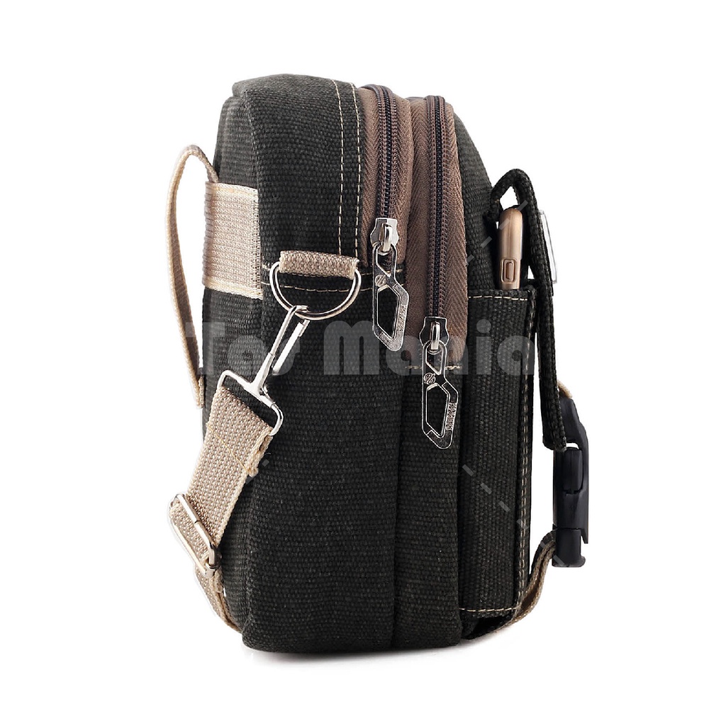 Tas Selempang Pria / Wanita Braun Fox Kanvas Mini Digger Tas Pinggang Pria Army Tactical Molle Waist Small Bag Military