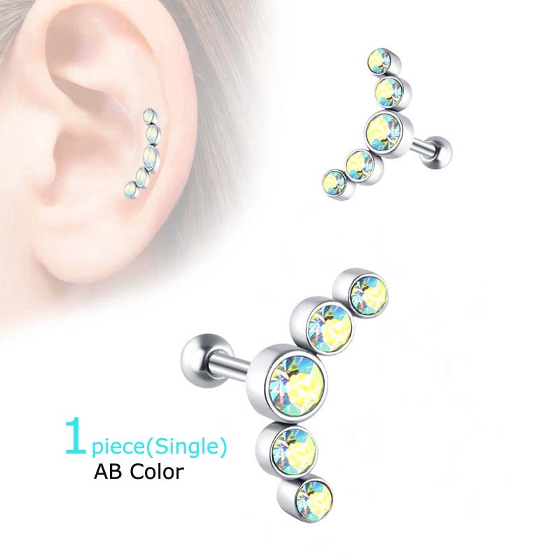 1piece Crystal Gem Earring Tragus Rings Stainless steel Cartilage Pinna Daith Piercing 16G