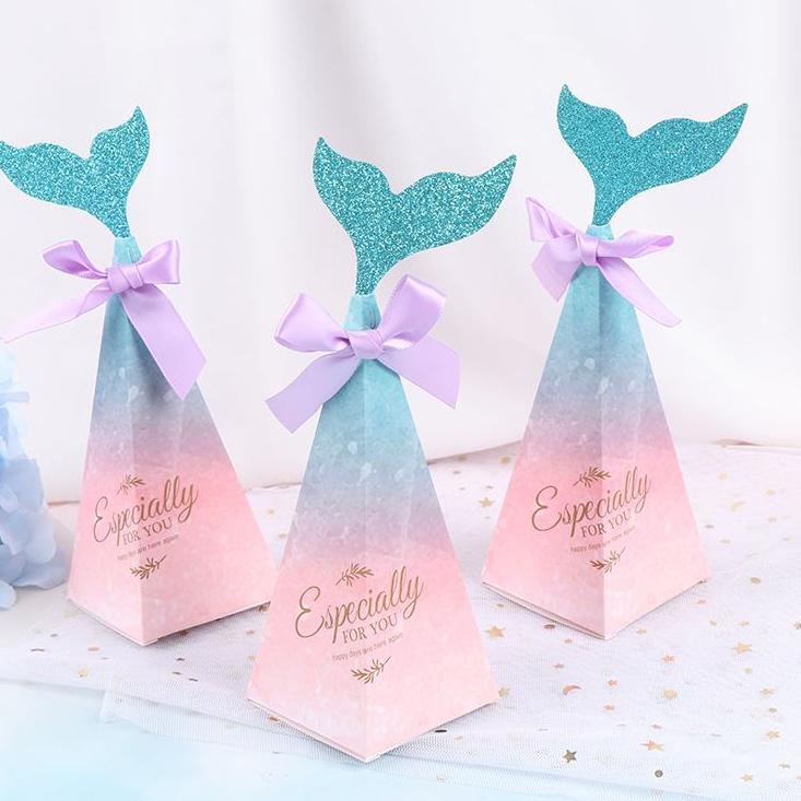 

바 10pcs Mermaid Camilan Kotak Candy Box Duyung Kotak Goodie Bag Kotak Hampers Mermaid Party Boxes Berkualitas