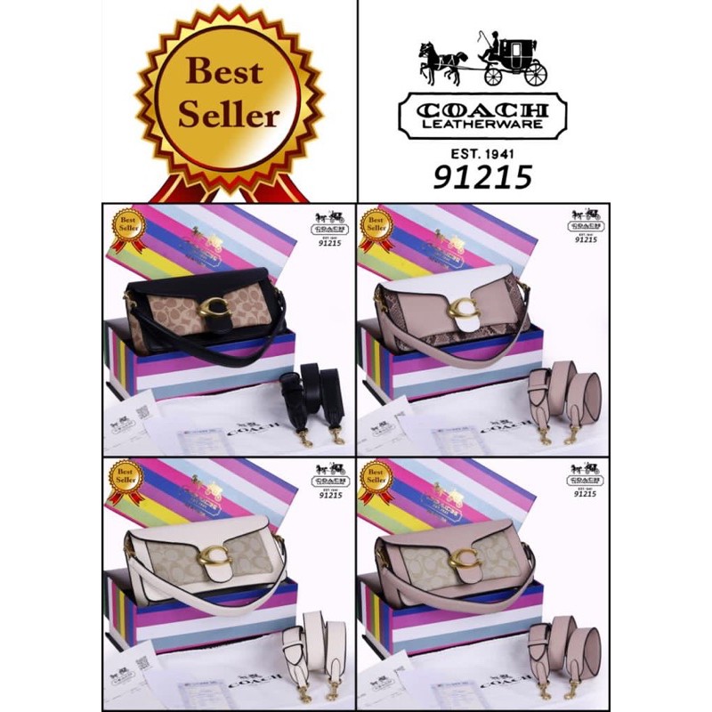 TAS COACH Tabby Shoulder Bag With Signature Canvas vs Calf Leather Double Strip Hardware Gold /91215