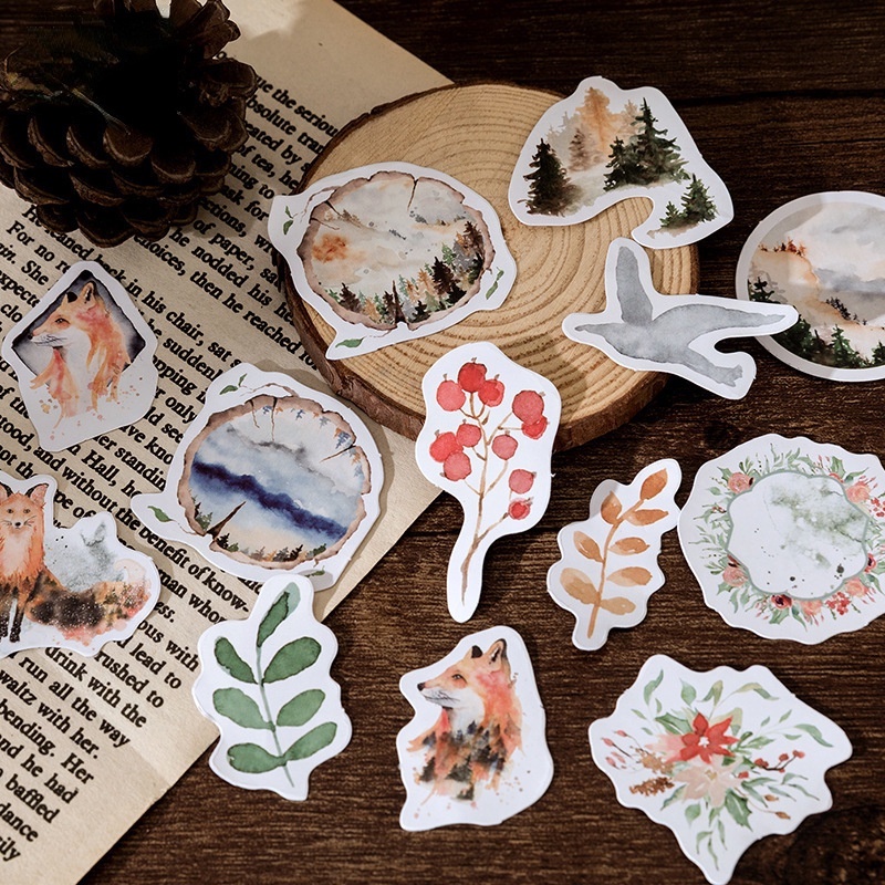 46pcs/set Creative Forest Self-adhesive Stickers Hand Account Diy Decorative Sealing Stickers