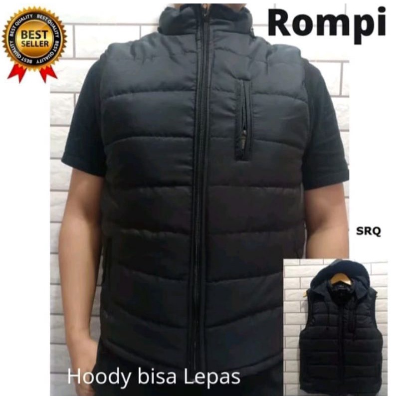 Jaket Rompi Parasut Pria Hodie Topi Bisa Dilepas Ada Kantong Dalam Resleting Hitam Navy Abu Army