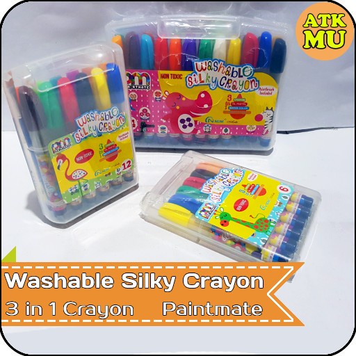 

Mudah 3 In 1 Washable Silky Crayon 12 Warna Paintmate Berkualitas