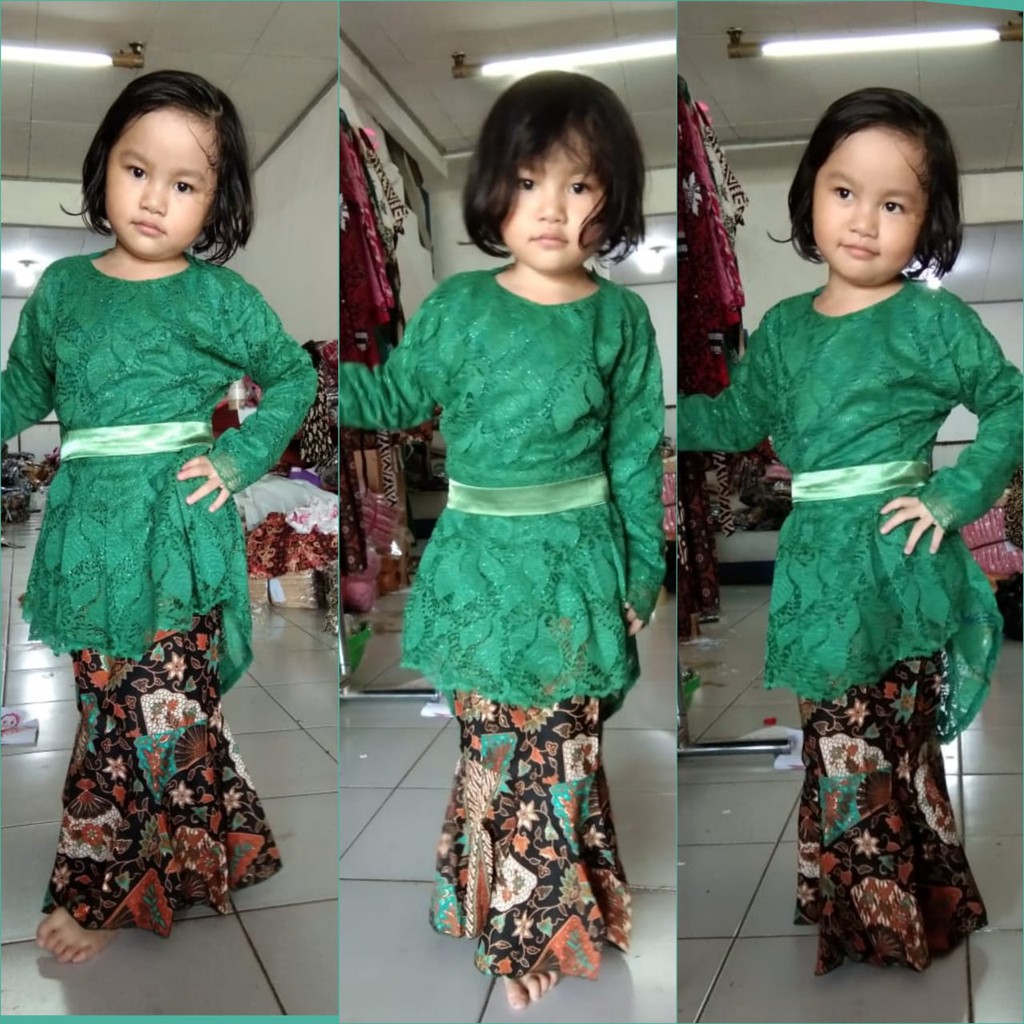 SB Collection Stelan Atasan Melati Kebaya Kartini Blouse Brukat Dan Rok Duyung Batik Anak Perempuan