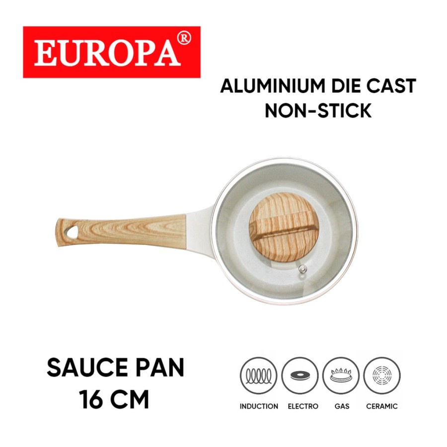 EUROPA Sauce Pan 16 cm + Glass Lid Coating Marble Panci Susu Anti Lengket