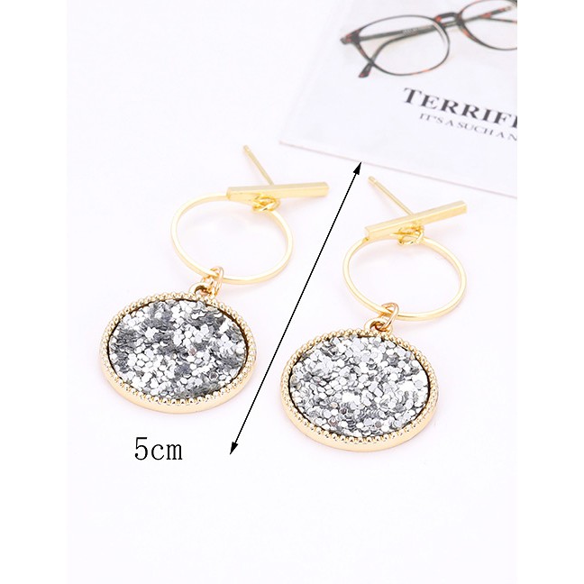 LRC Anting Tusuk Fashion Color Round Shape Decorated Earrings