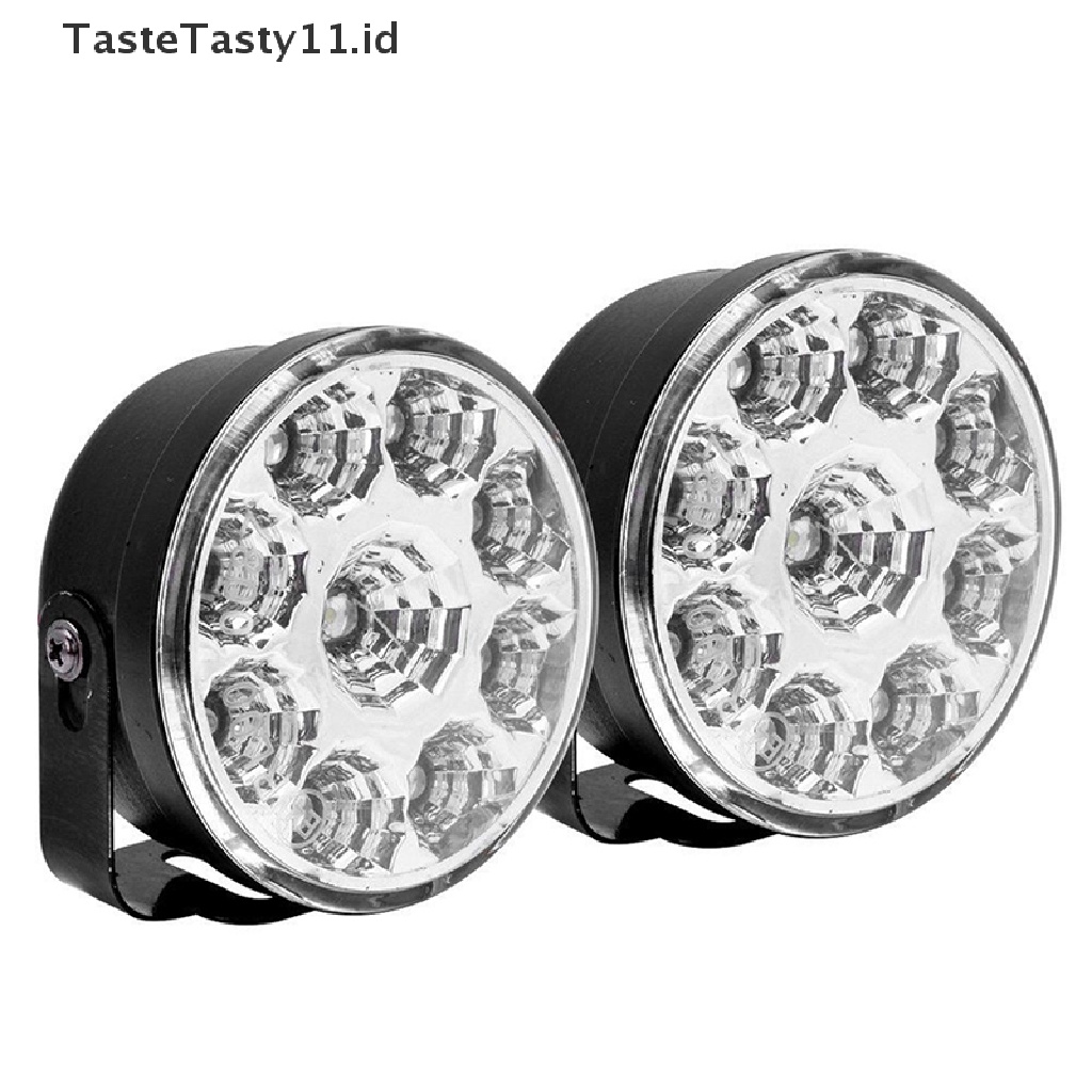 2 Pcs Lampu Kabut Depan Mobil DRL 9 Led Bentuk Bulat Warna Putih