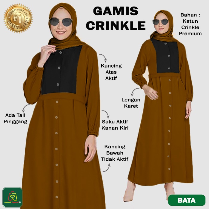 Baju Dress Wanita Muslimah GAMIS CRINKLE Katun JUMBO All Size Fit To XL / 28783