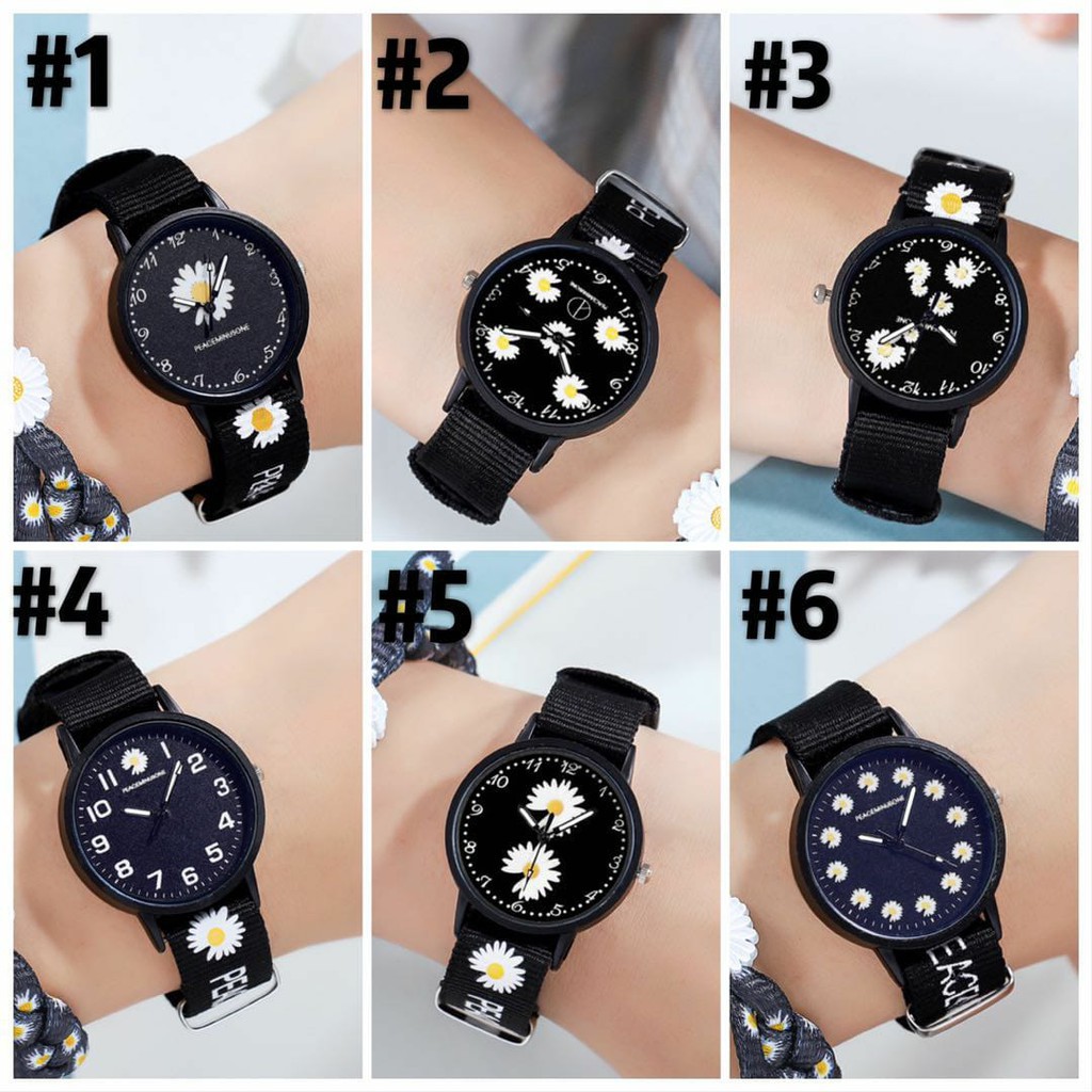 [COD] Watchyou JamTangan Wanita A0056 Gaya Korea Motif Bunga Daisy Strap Kanvas Untuk Pasangan