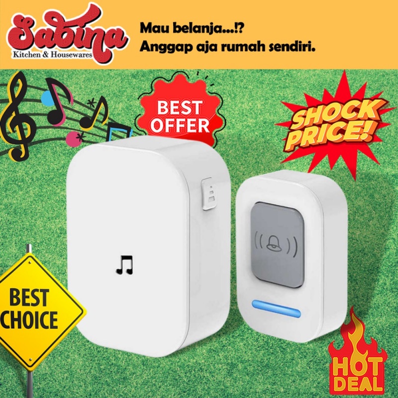 Bel Pintu Rumah Wireless Door Bell Waterproof 60 Nada 1 Receiver 150M