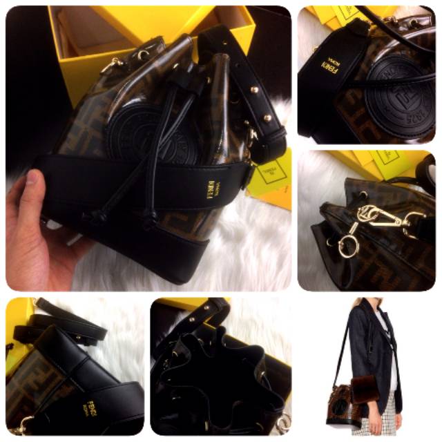 New Arrival FENDI Montresor FF Jacquard  Leather Bucket Bag SS18 #FD-6005A