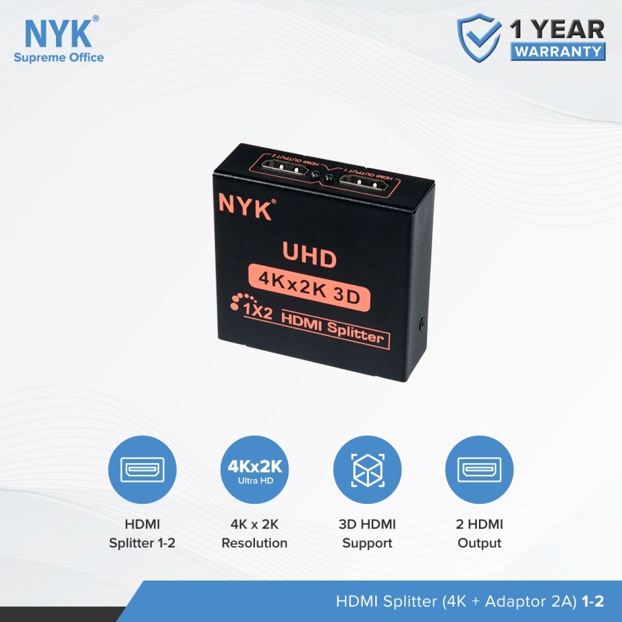 Nyk HDMI Splitter 2Port 4Kx2K UHD - Splitter hdmi 1-2