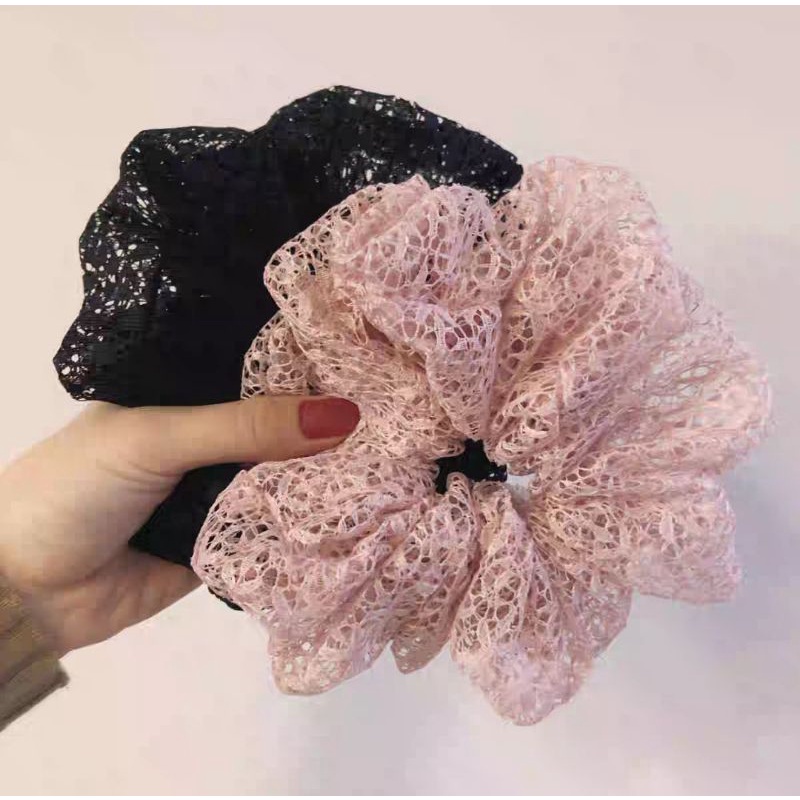 Scrunchie Korea Brokat ukuran 11.5cm JUMBO Cepol Hijab Lace Scrunchies Ikat Rambut Besar