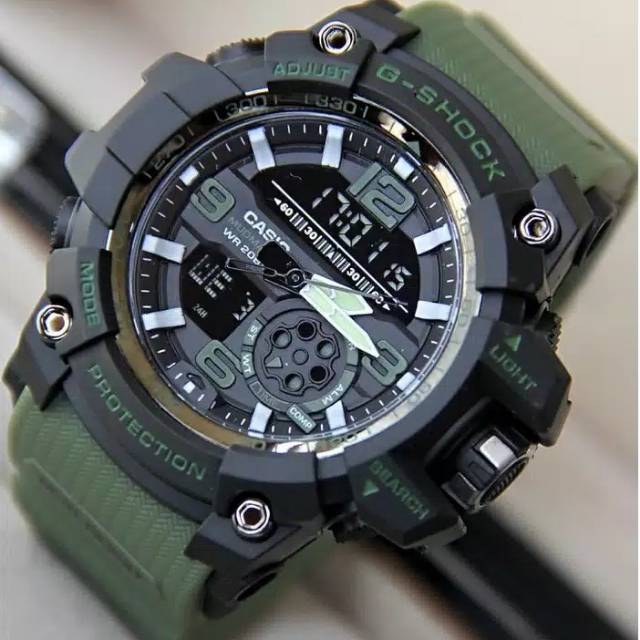JAM TANGAN PRIA CASIO G-SHOCK DUAL TIME GG1000 GK001 TALI HIJAU FREE BOX BATERAI