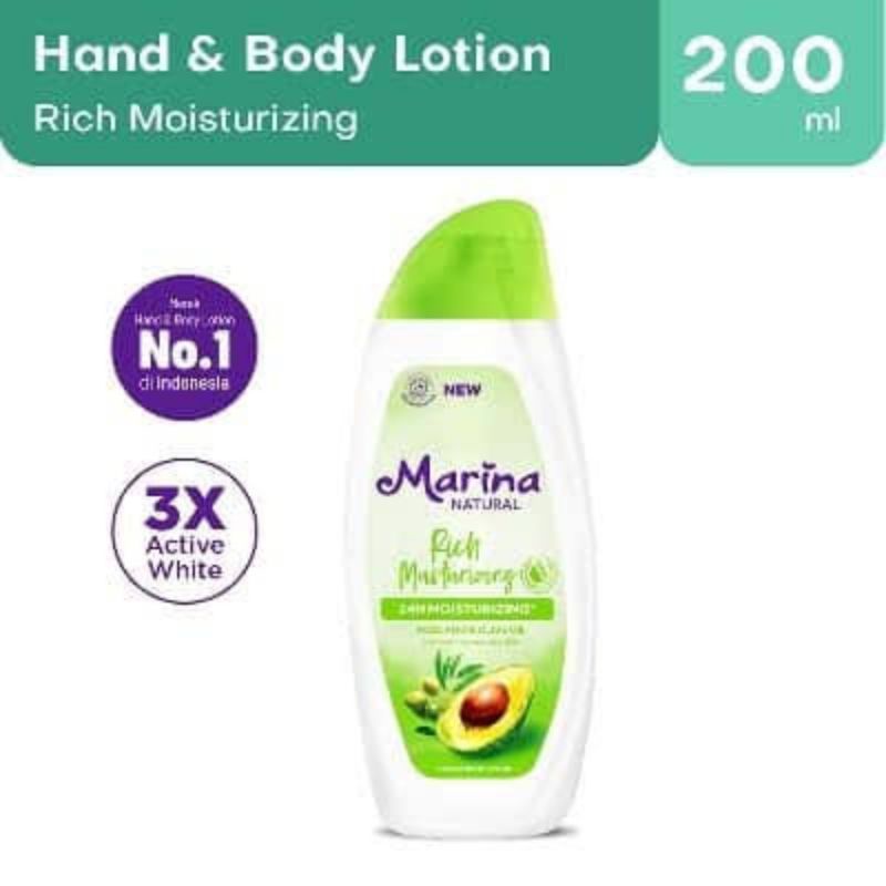 Marina Hand Body Lotion Natural Rich Moisturizing 190ml