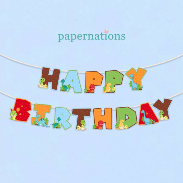 Banner Happy Birthday Dino / Banner Happy Birthday Dinosaur / Bunting Flag Dinosaur
