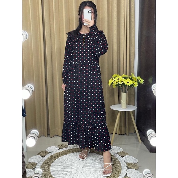 Gamis Polkadot Wanita Gamis Wanita Motif Longdress Voxy