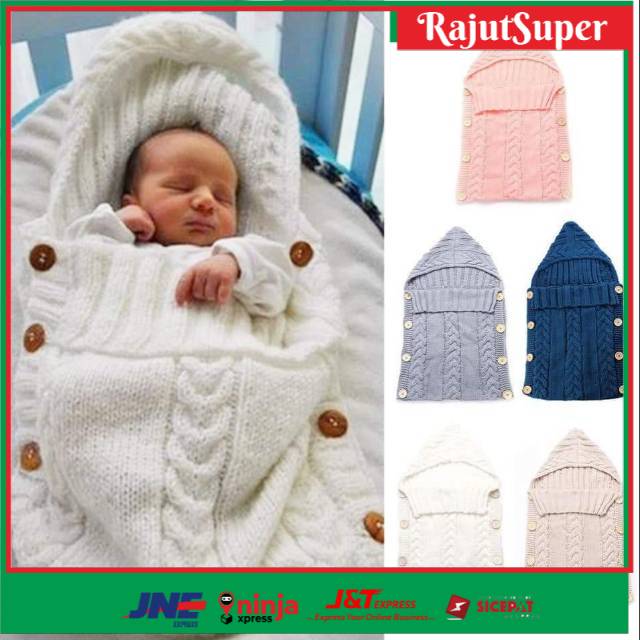 Sleeping Bag Selimut Bedong Bayi Bahan Rajut Nyaman dengan Hoodie selimut bayi dan penutup kepala